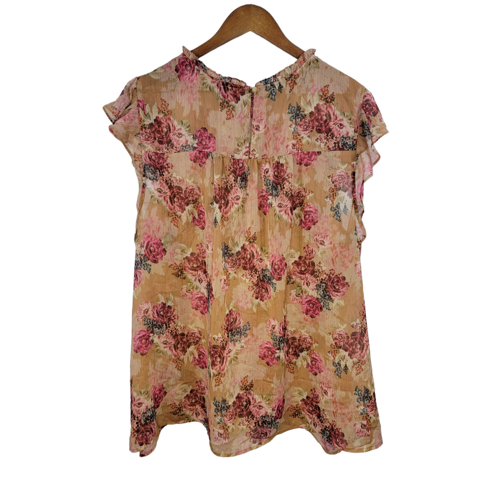 Torrid Size 4 Crinkle Chiffon Flutter Sleeve Sheer Blouse Floral Flowers - Picture 5 of 8